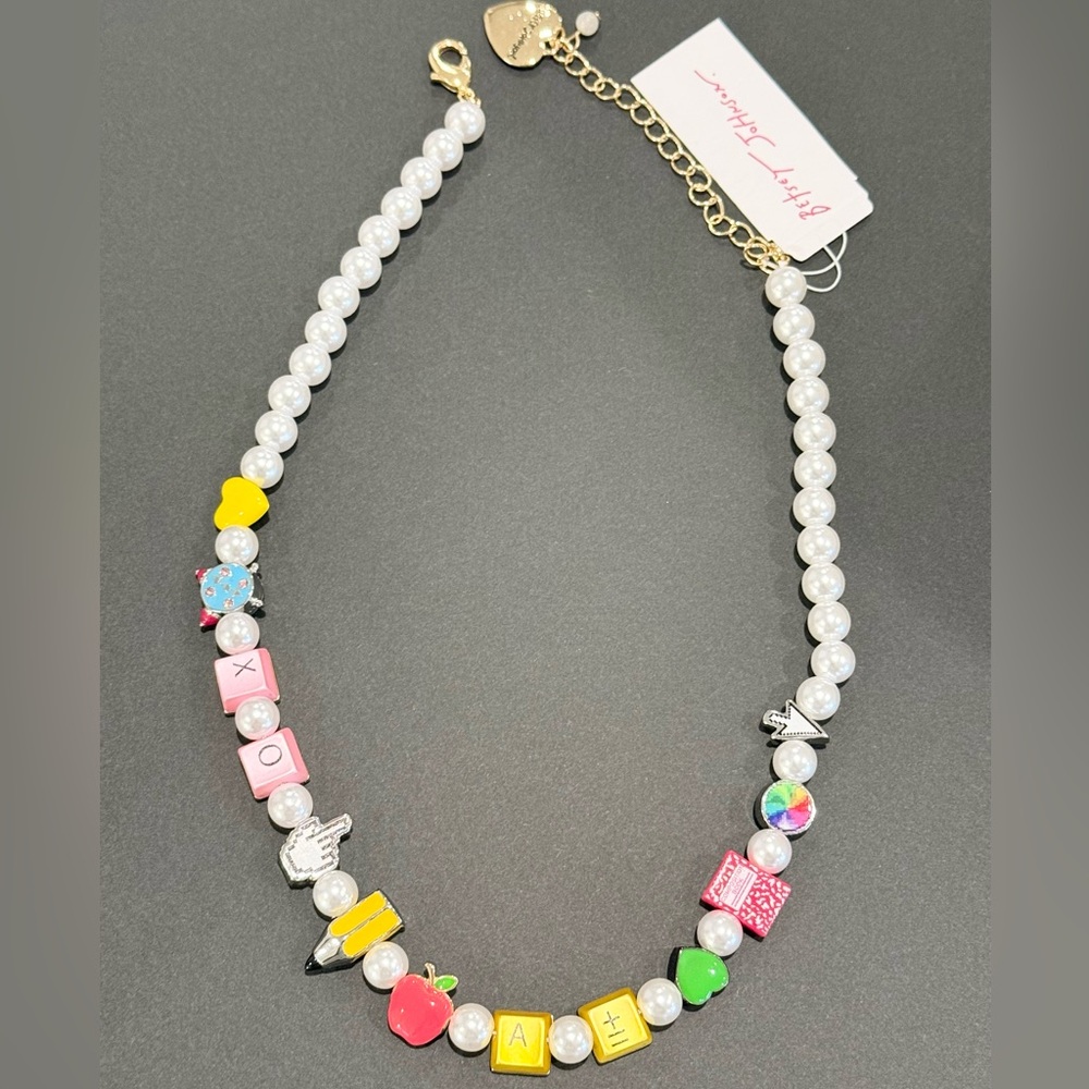 Betsey Johnson Straight Back to School Motif Faux Pearl Collar Necklace - Picture 3 of 5